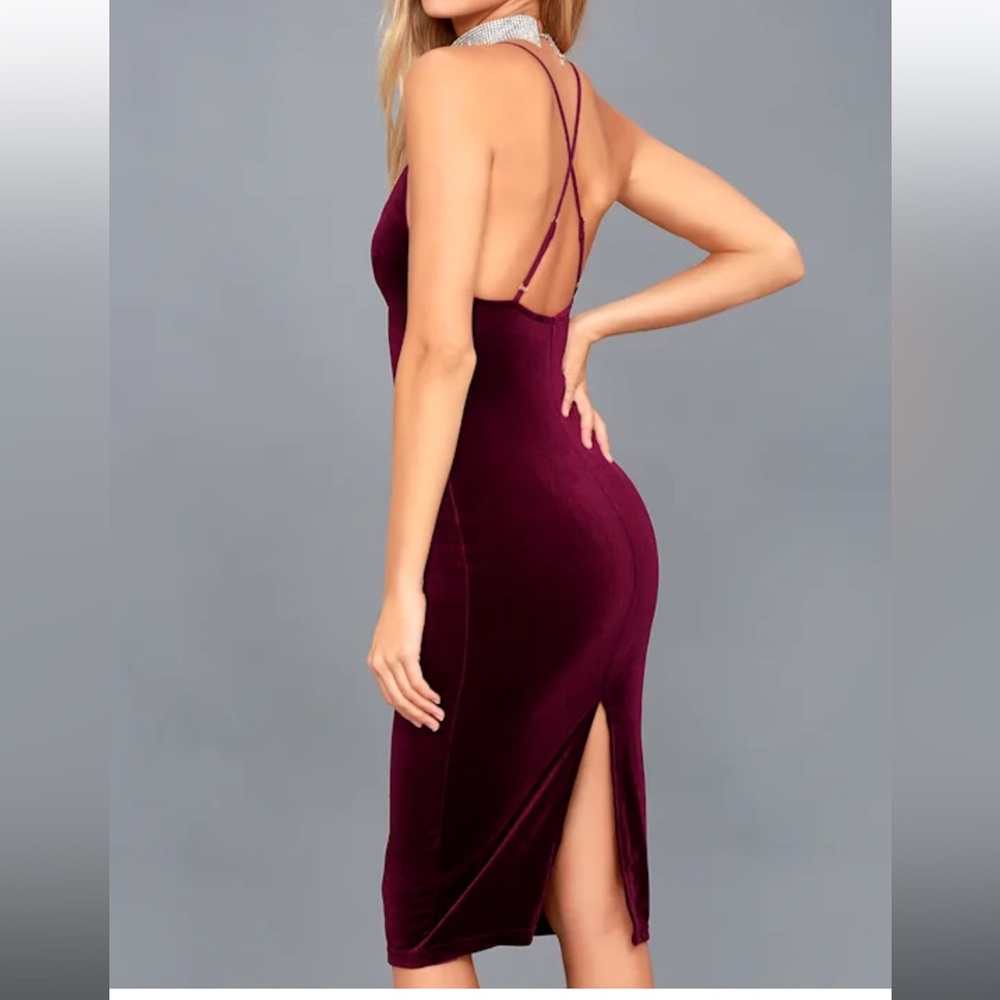Lulus In Vogue Burgundy Velvet Bodycon Midi Dress